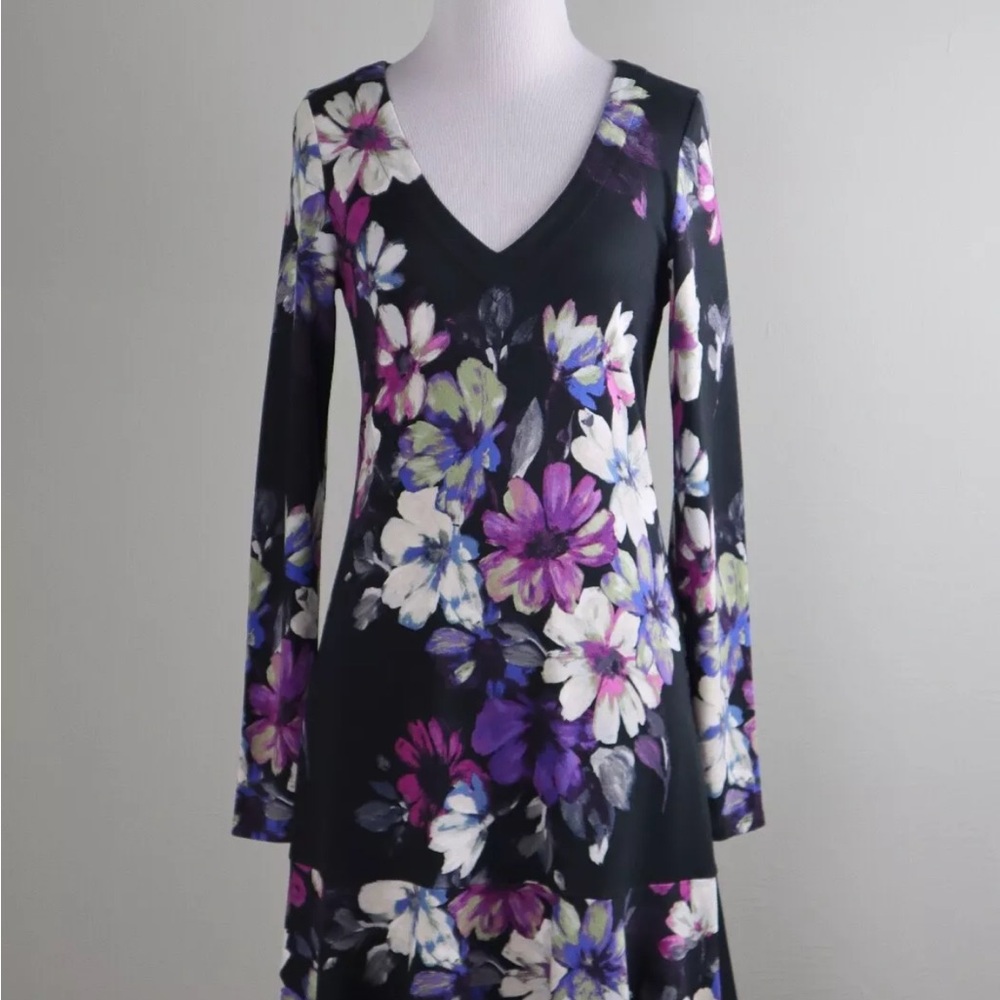 Tommy Bahama Purple and White Long Sleeve Sheath Dress